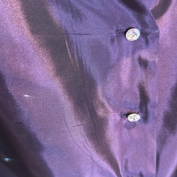 JS Collection Purple Tafetta Shiny Holiday New Years Button Belted blouse top - Picture 5 of 13
